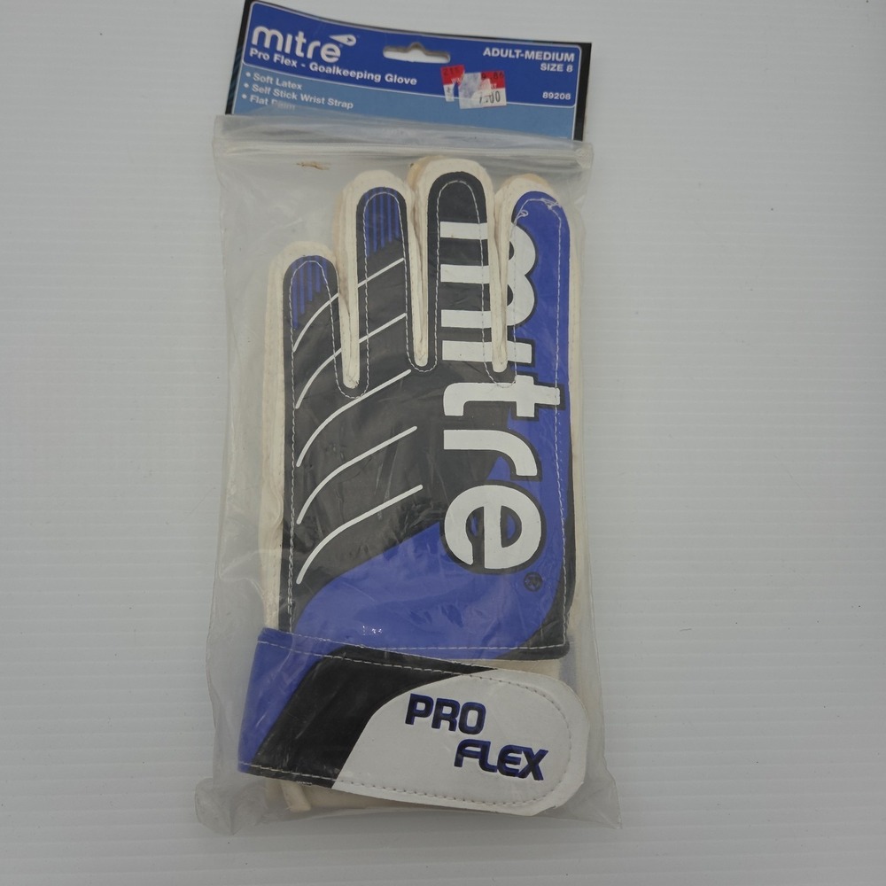 Mitre Pro Flex Soccer Goalkeeper Gloves Size 8 Blue Black White 89208 NOS